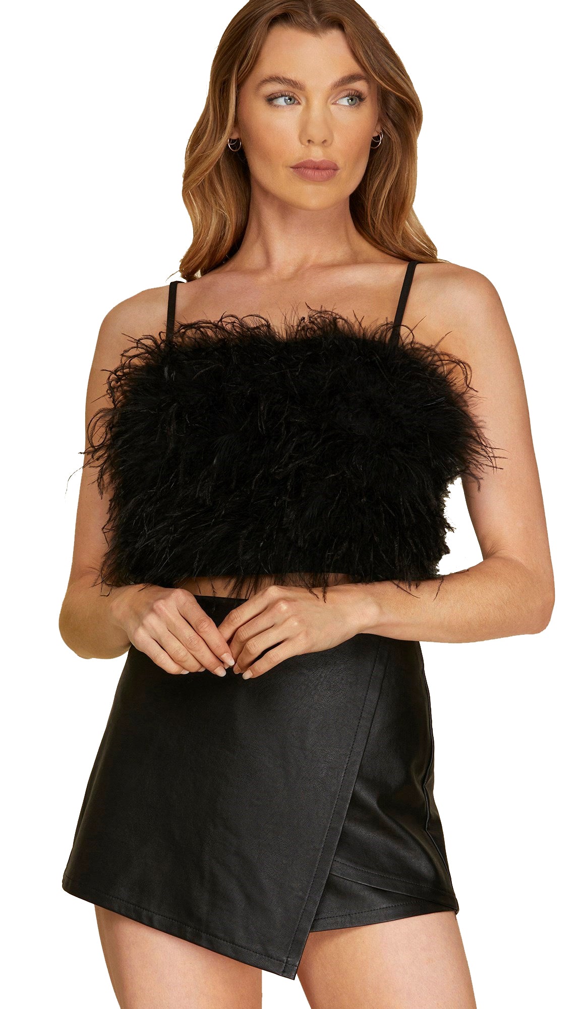 Find Me There Feather Crop Top- Black